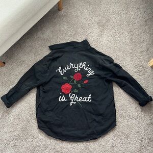 American Eagle Outfitters Distressed Black Denim Utility Shirt with Pockets